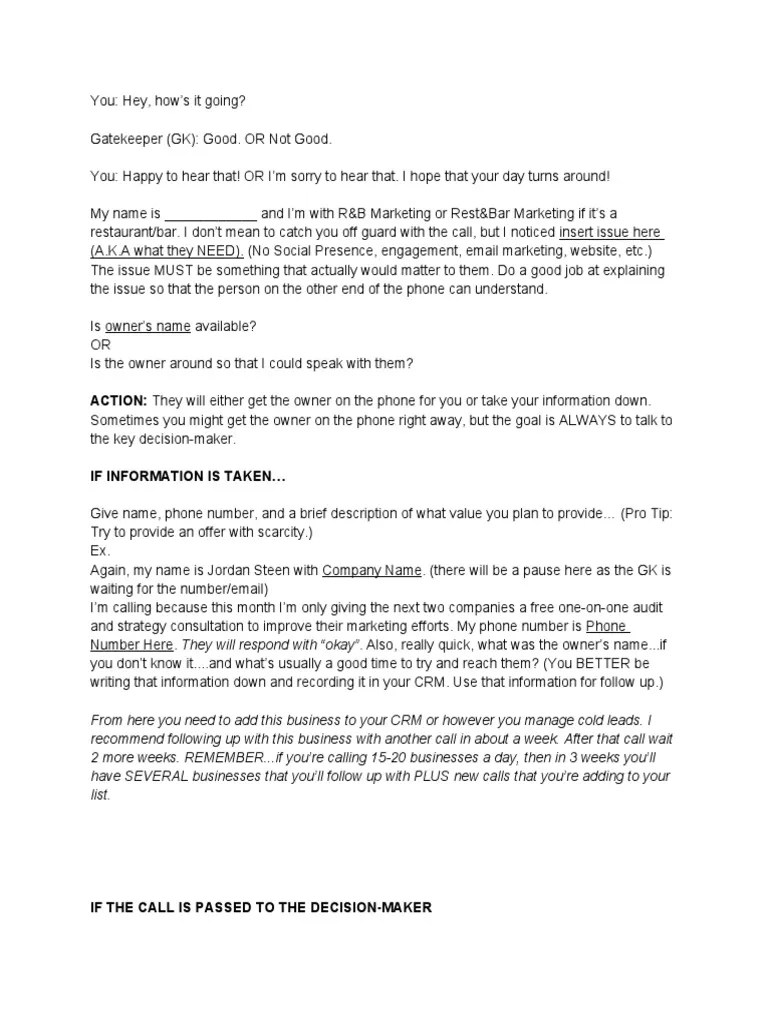 Sales Script For Cold Calling | PDF | Marketing