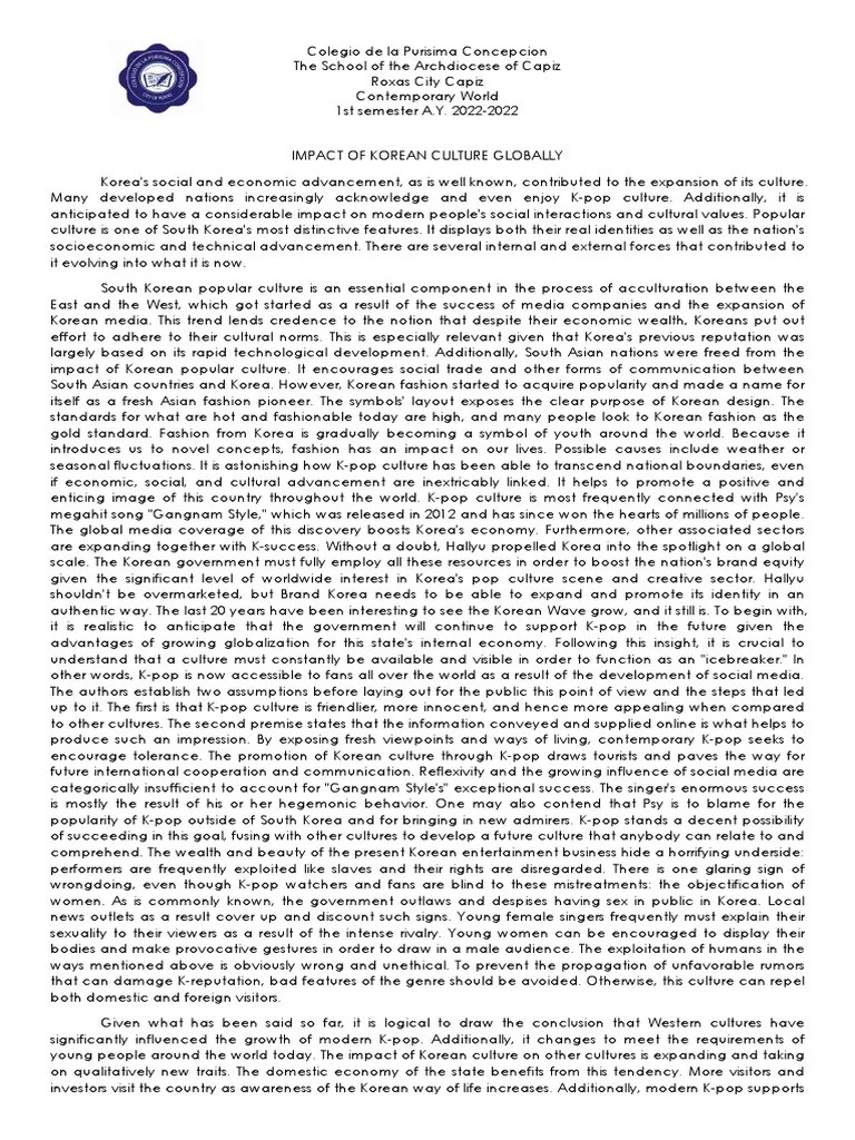 Impact Of Korean Culture Globally | PDF | South Korea | World Politics