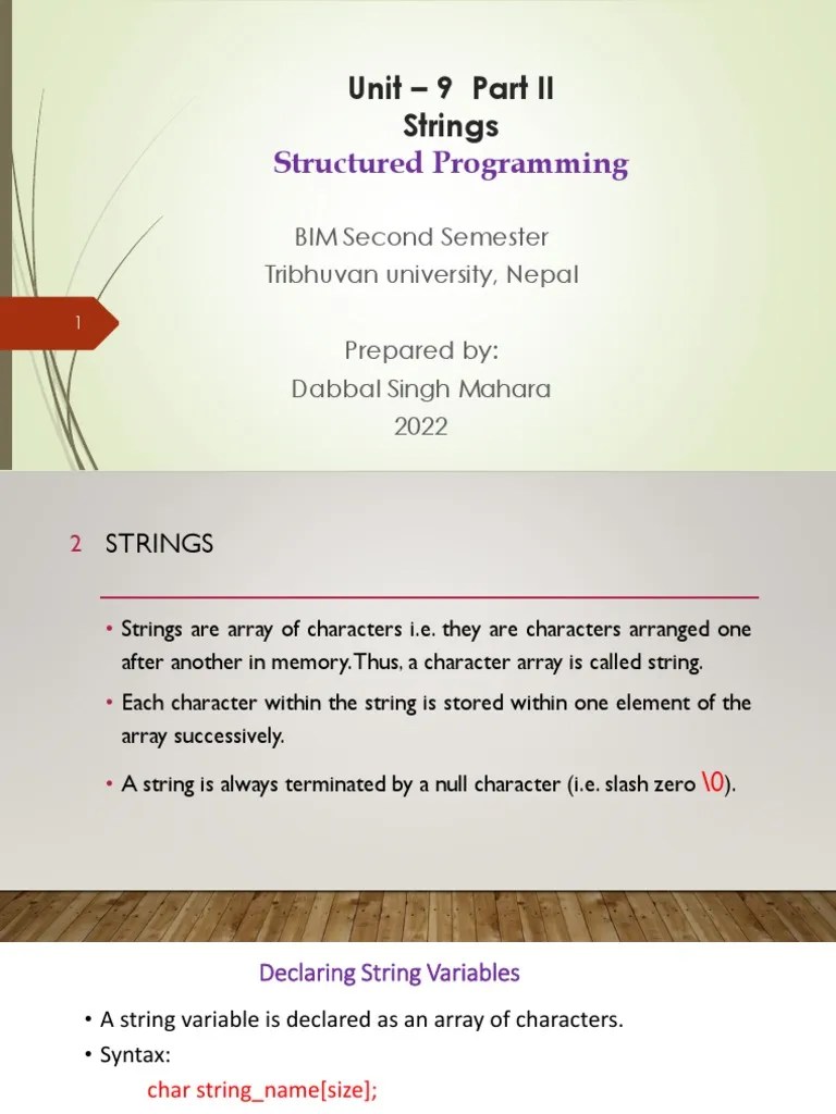 C Programming Unit - 9 Part II Strings | PDF | String (Computer Science) | Array Data Type