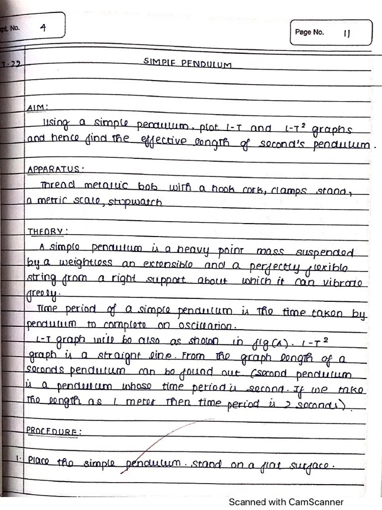 Simple Pendulum - Class 11 Practicals | PDF