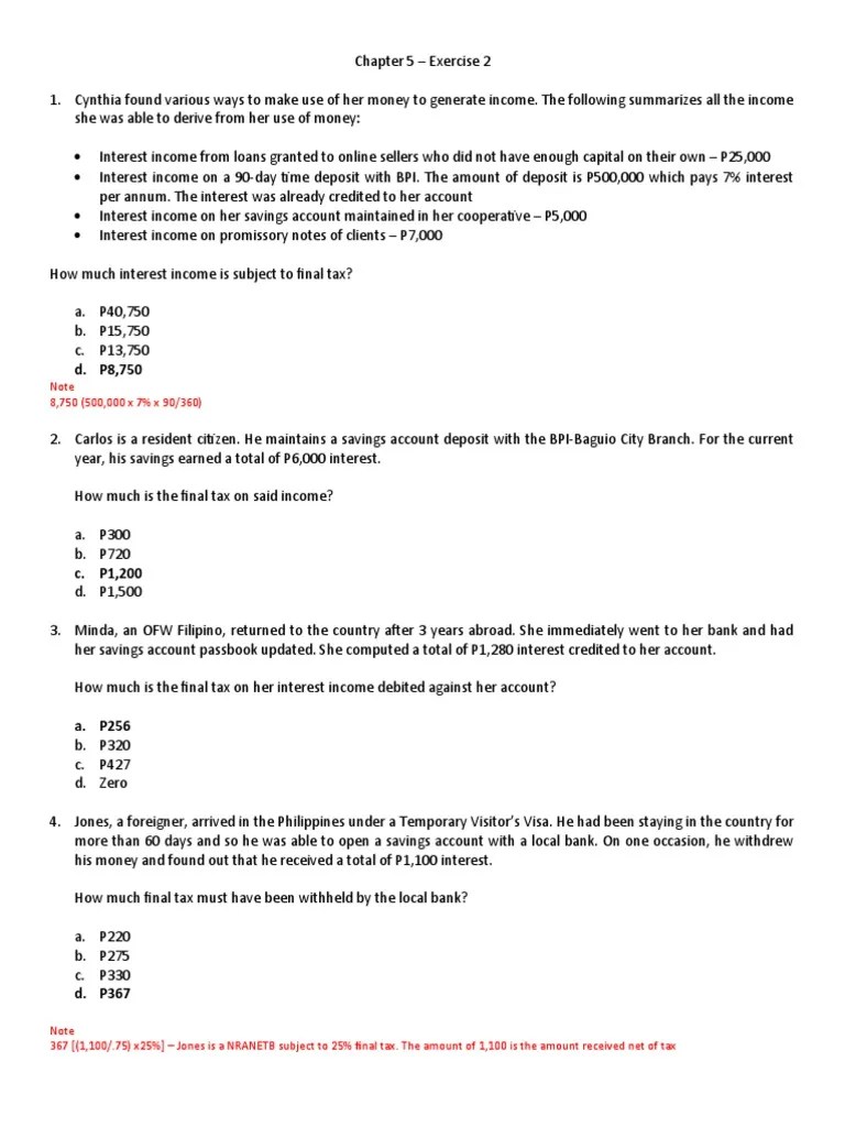 Chapter 5 - Exercise 2 | PDF | Interest | Income Tax