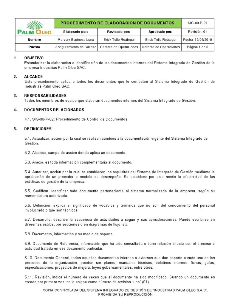 Sig-00-P-01 - Procedimiento De Elaboracion De Documentos | PDF | Calidad (comercial) | Sistema ...