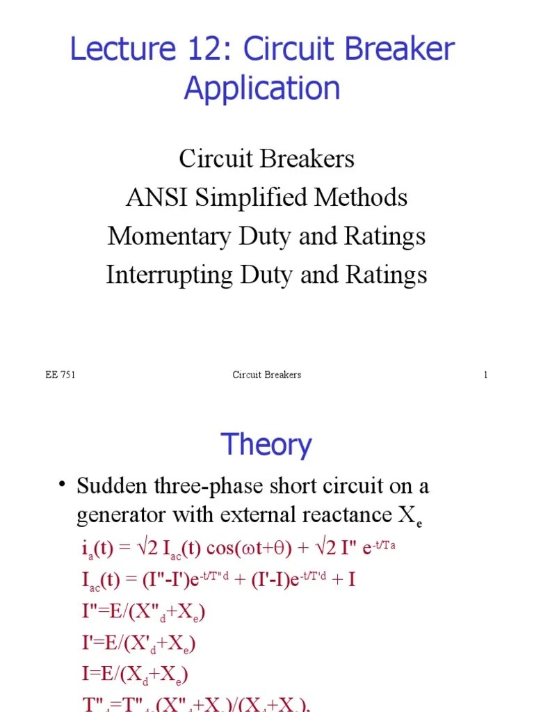 Lecture 12 Circuit Breaker Application | PDF | Equipment | Electronic Engineering