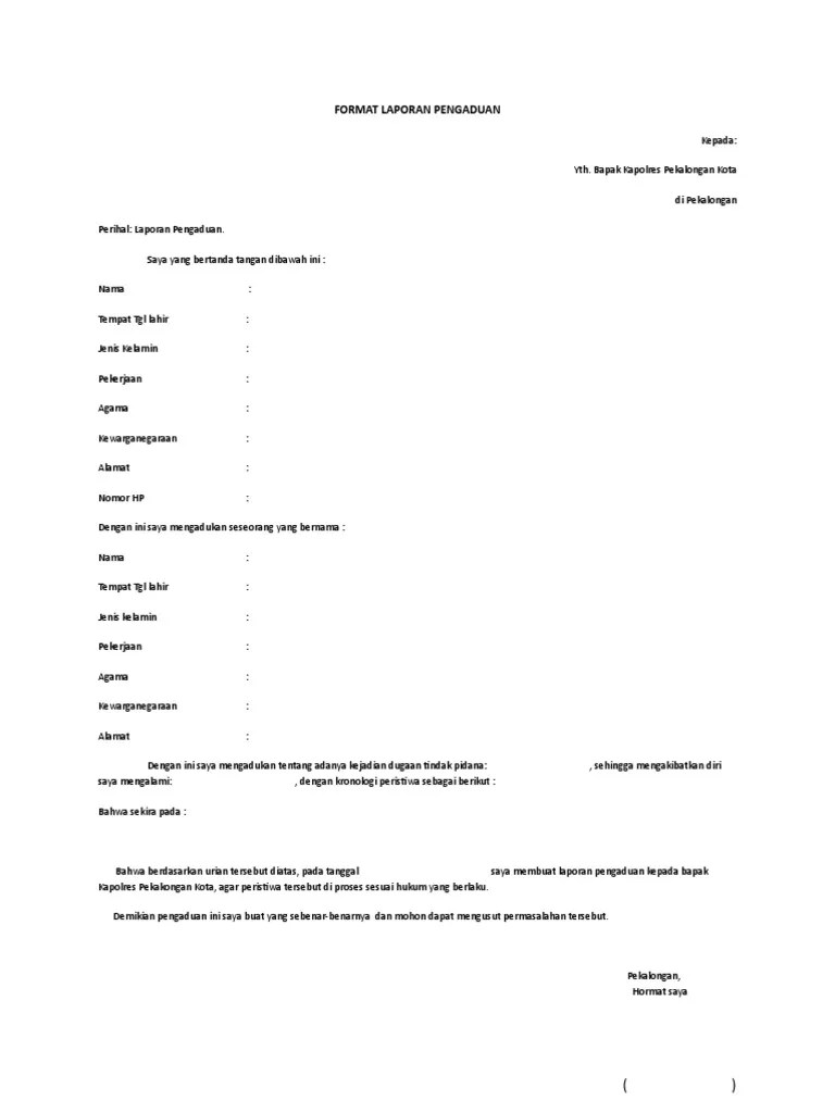 Format Laporan Pengaduan | PDF