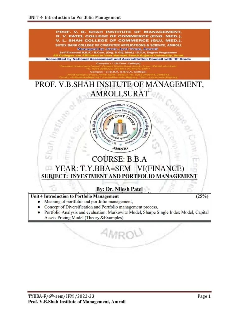 UNit 4 Introduction Of Portfolio MGT - S | PDF | Financial Risk | Beta ...