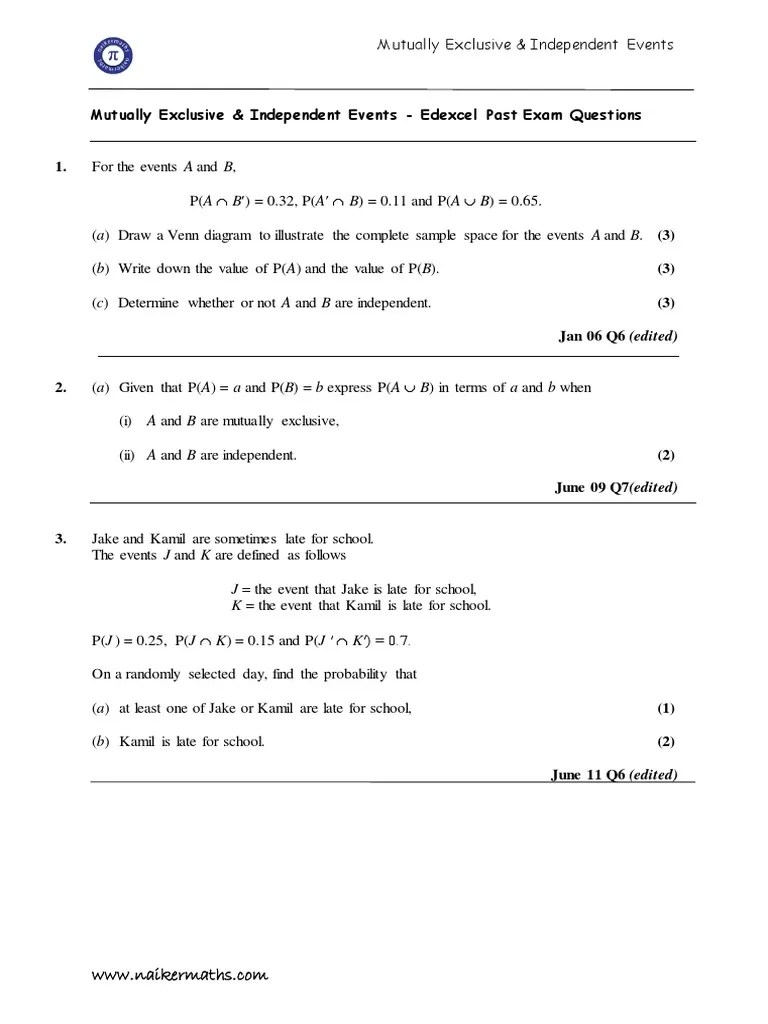 Mutually Exclusive And Independent Events Updated | PDF