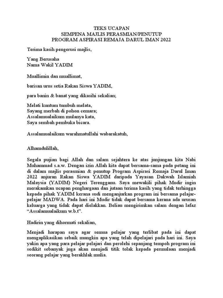 Teks Ucapan Perasmian Penutup | PDF