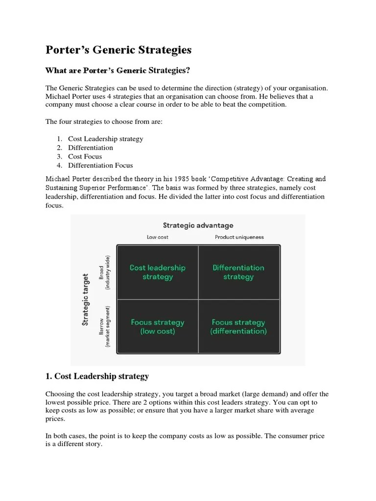 Porter - Generic Strategies | PDF | Strategic Management | Leadership