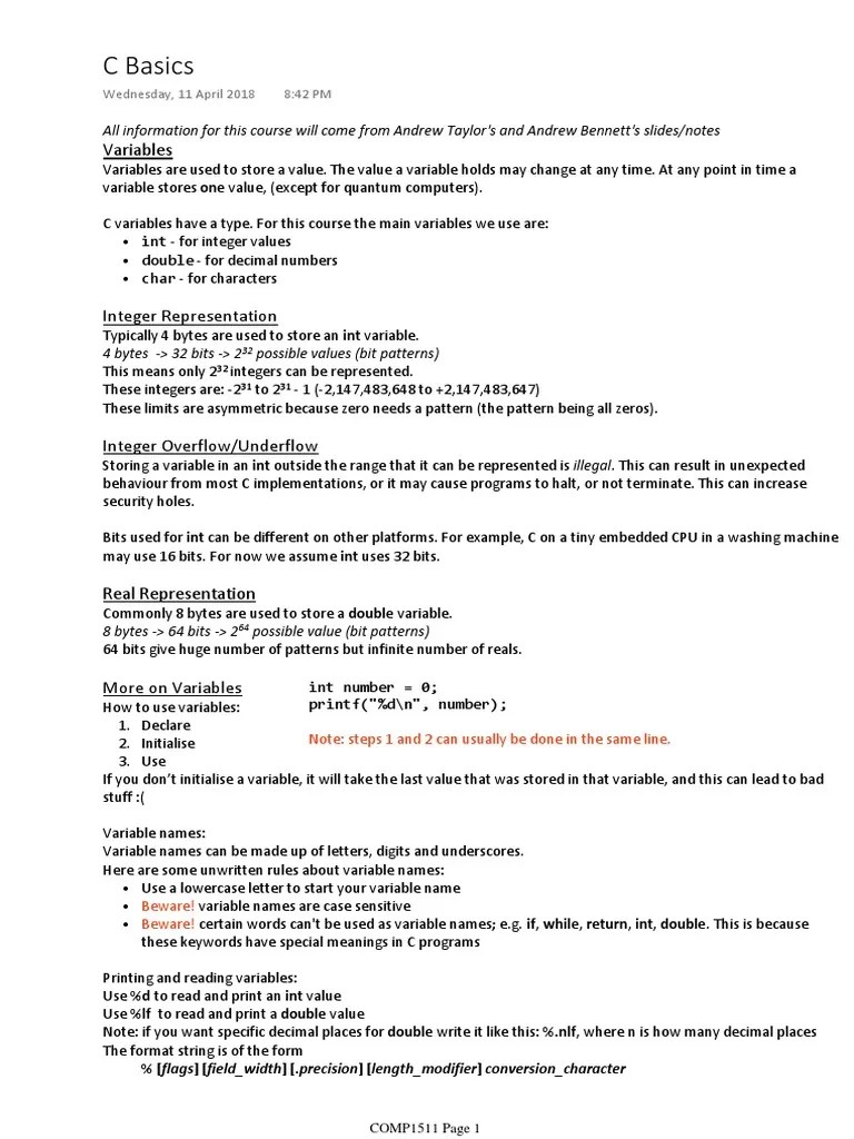 COMP1511 Intro To Programming | PDF | Pointer (Computer Programming ...