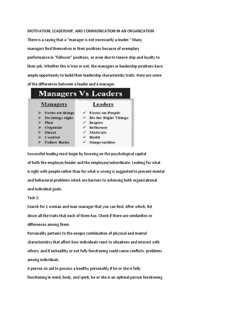 Motivation Leadership And Communication In An Organization | PDF