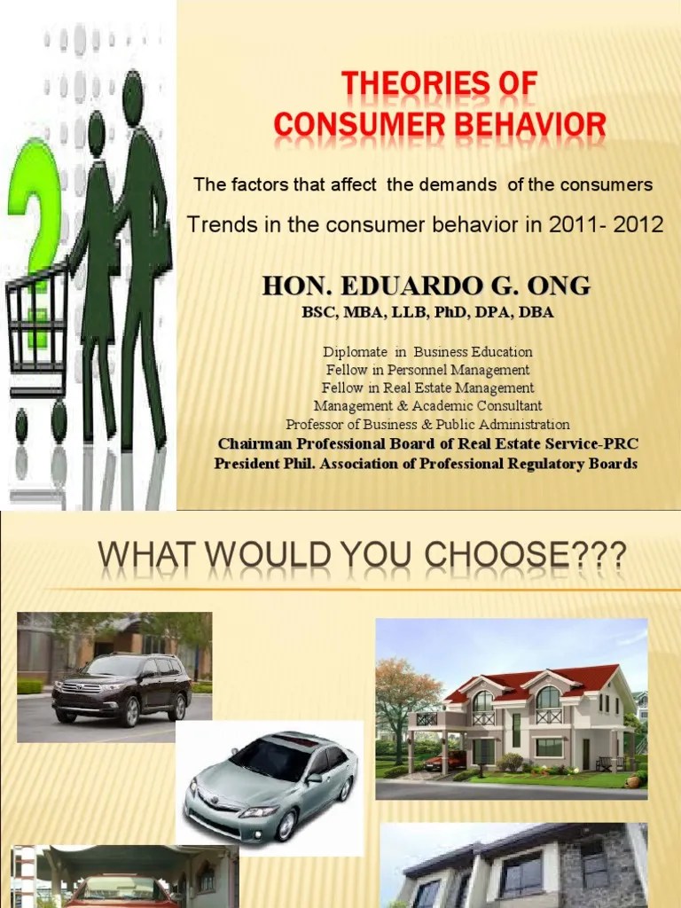 Theories Of Consumer Behavior By Hon Eduardo Ong | PDF | Consumer ...