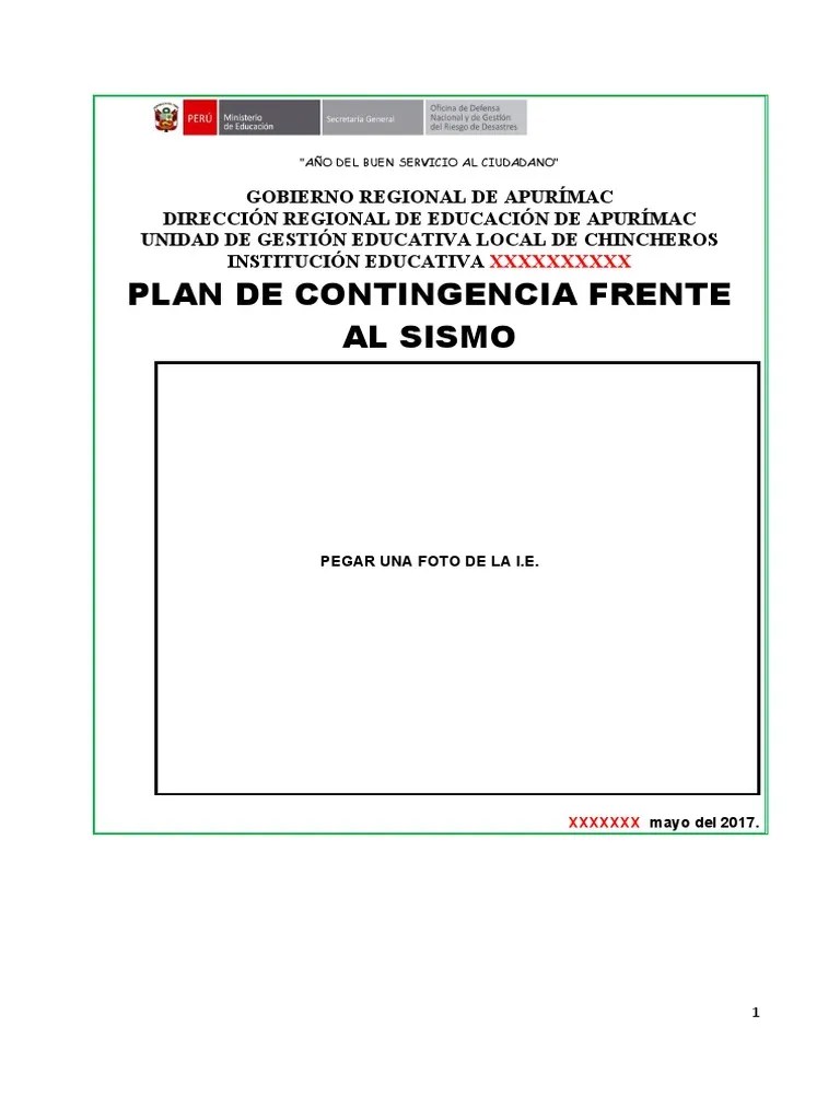 Plan De Contingencia Frente A Sismos | PDF | Temblores | Plan De Estudios