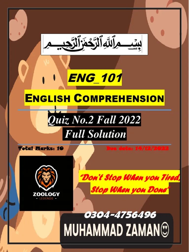 Eng101 - Quiz 2 Fall 2022 By Muhammad Zaman | PDF