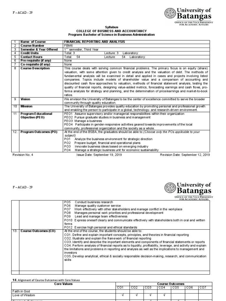 FM6 Financial Reporting And Analysis Syllabus | PDF | Financial ...