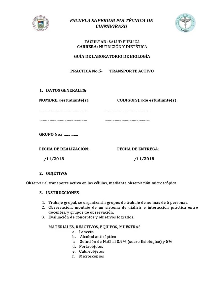 Practica No. 5 Biología 2018 | PDF | Biología | Química