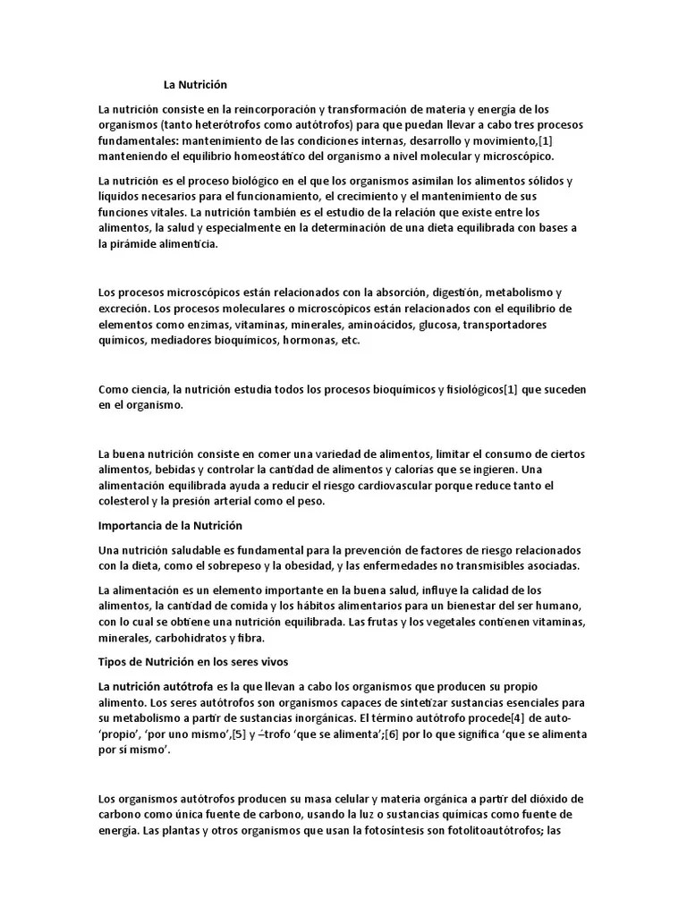 La Nutrición | PDF | Nutrición | Dieta Y Nutrición