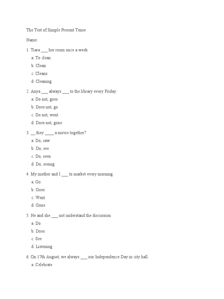 The Test Of Simple Present Tense | PDF