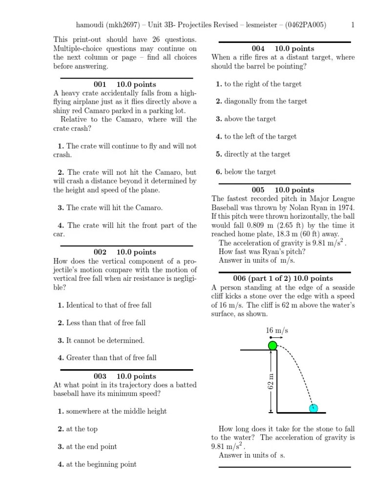 Unit 3B - Projectiles Revised-Problems | PDF | Acceleration | Velocity