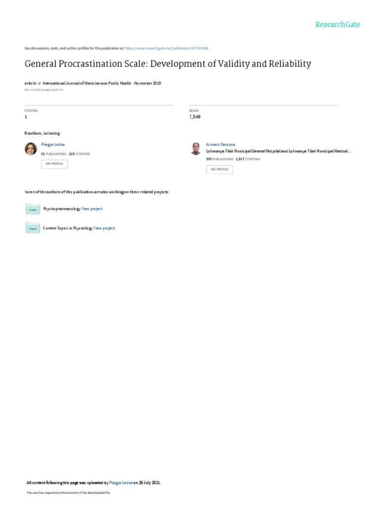 General Procrastination Scale | PDF | Procrastination | Professional Skills