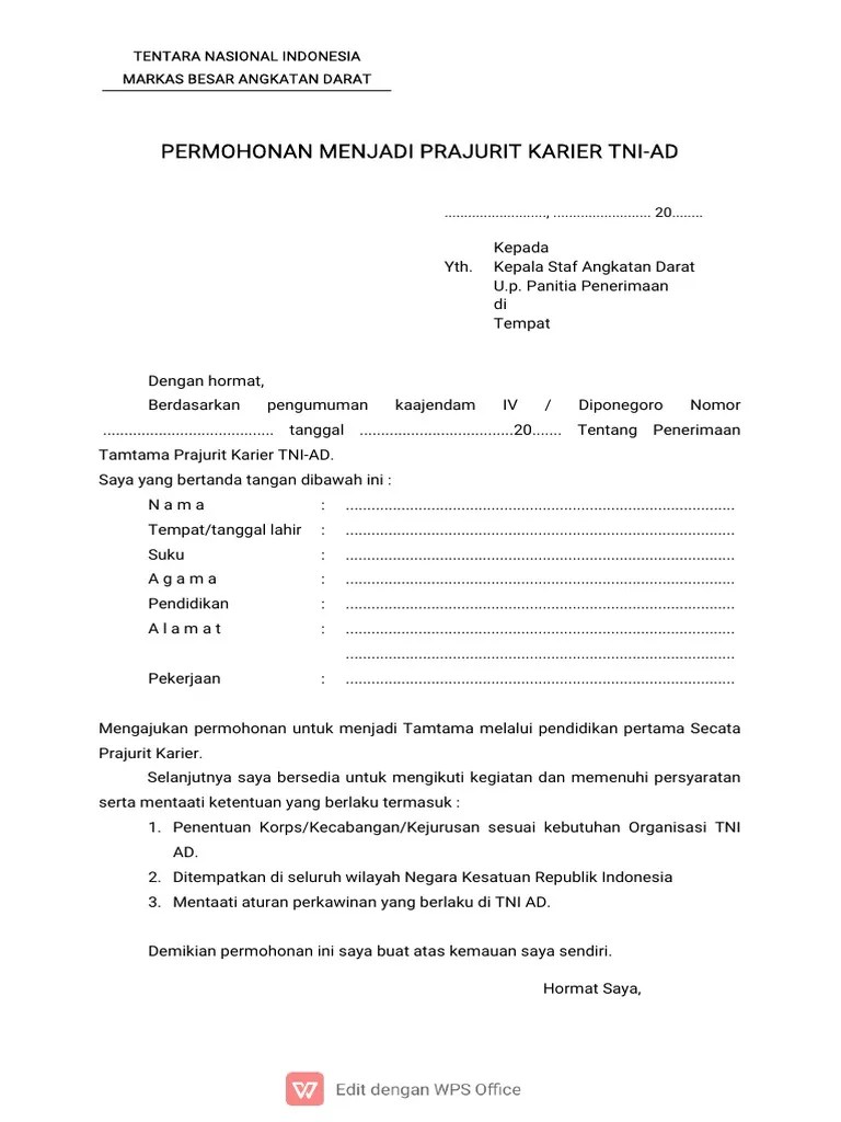 Berkas Persyaratan Tni Ad | PDF