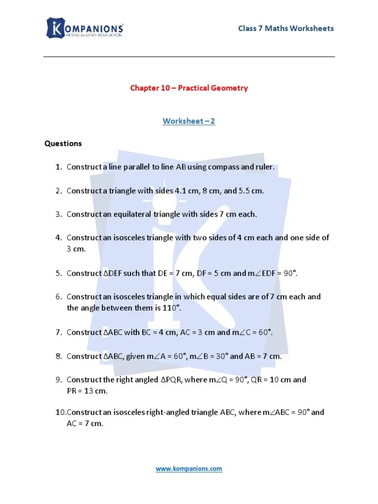 Class 7 Maths Chapter 10 Practical Geometry Worksheet 2 | PDF
