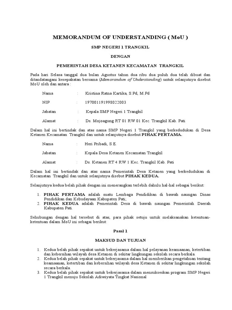 MOU Sekolah Dengan Desa | PDF