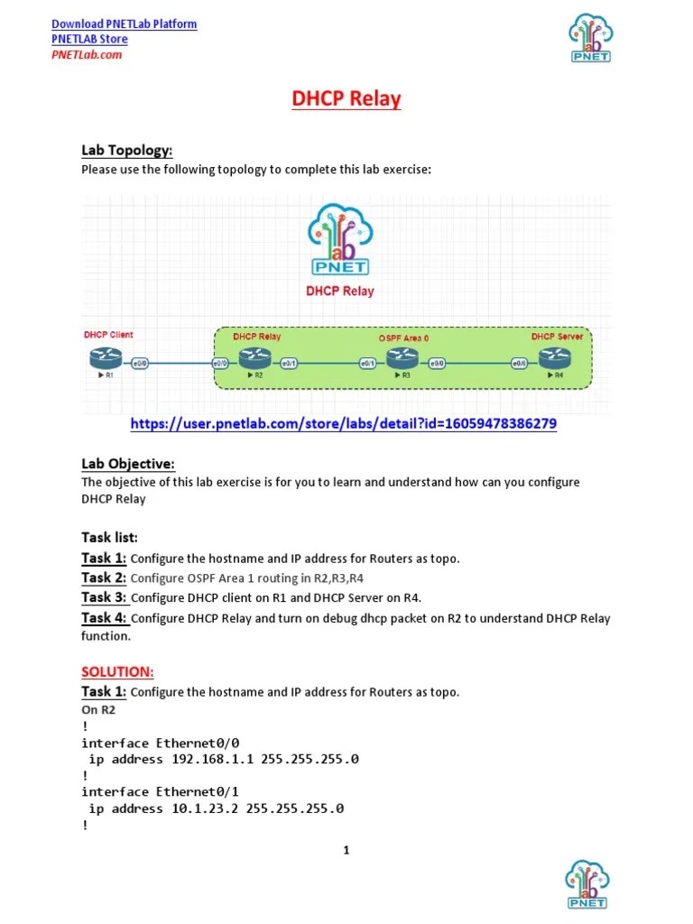 Configuring DHCP Relay To Facilitate Communication Between DHCP Client And Remote DHCP Server ...