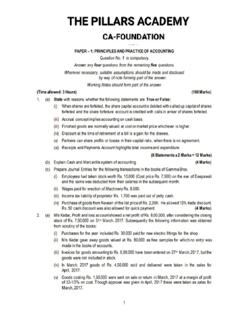 CA-foundation Accounts Mock Paper | PDF