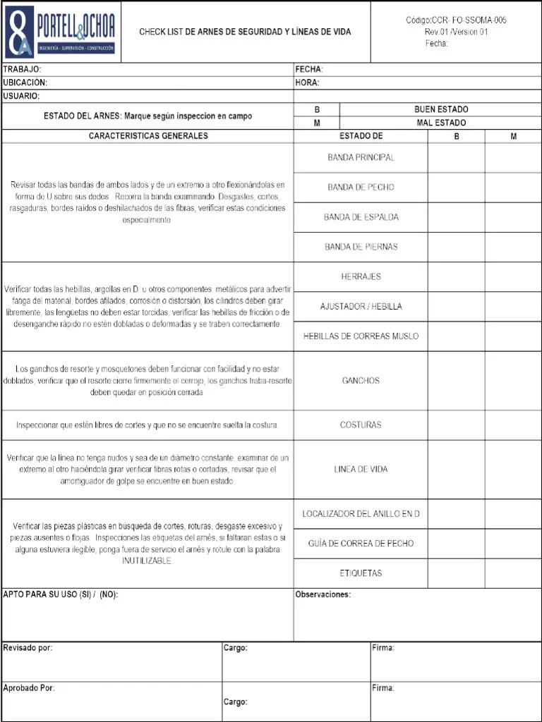 Check List De Arnes Y Linea De Vida | PDF
