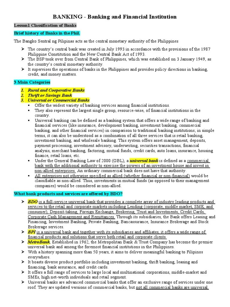 Lesson 1 BANKING - Banking And Financial Institution | PDF | Financial ...