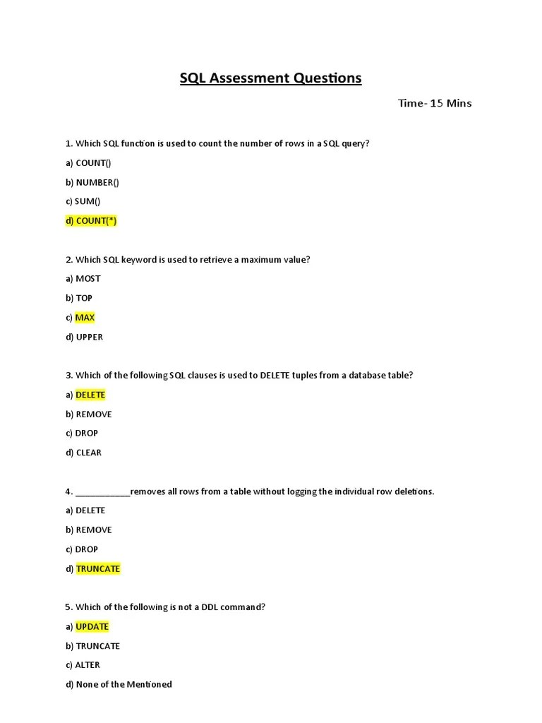 SQL Assessment | PDF