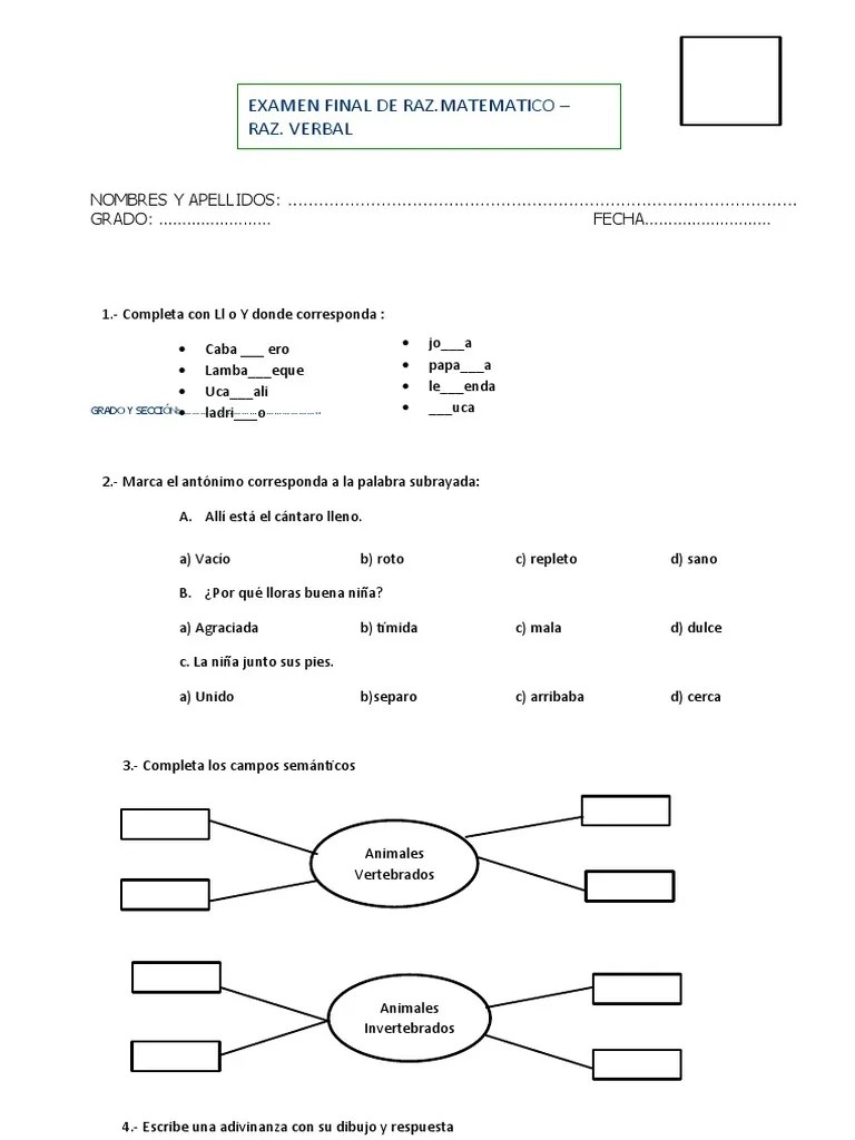 Examen Razonamiento Matemático | PDF