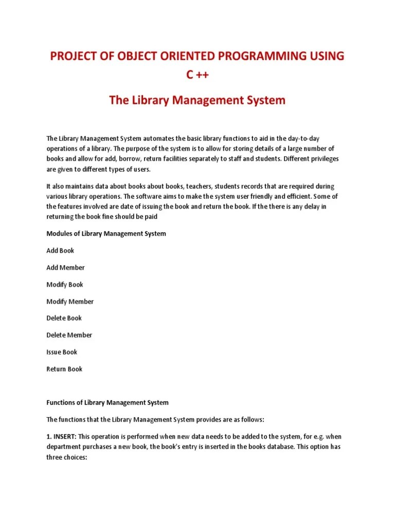 Object Oriented Programming Using C++ Microproject The Library Management (2062) | PDF ...