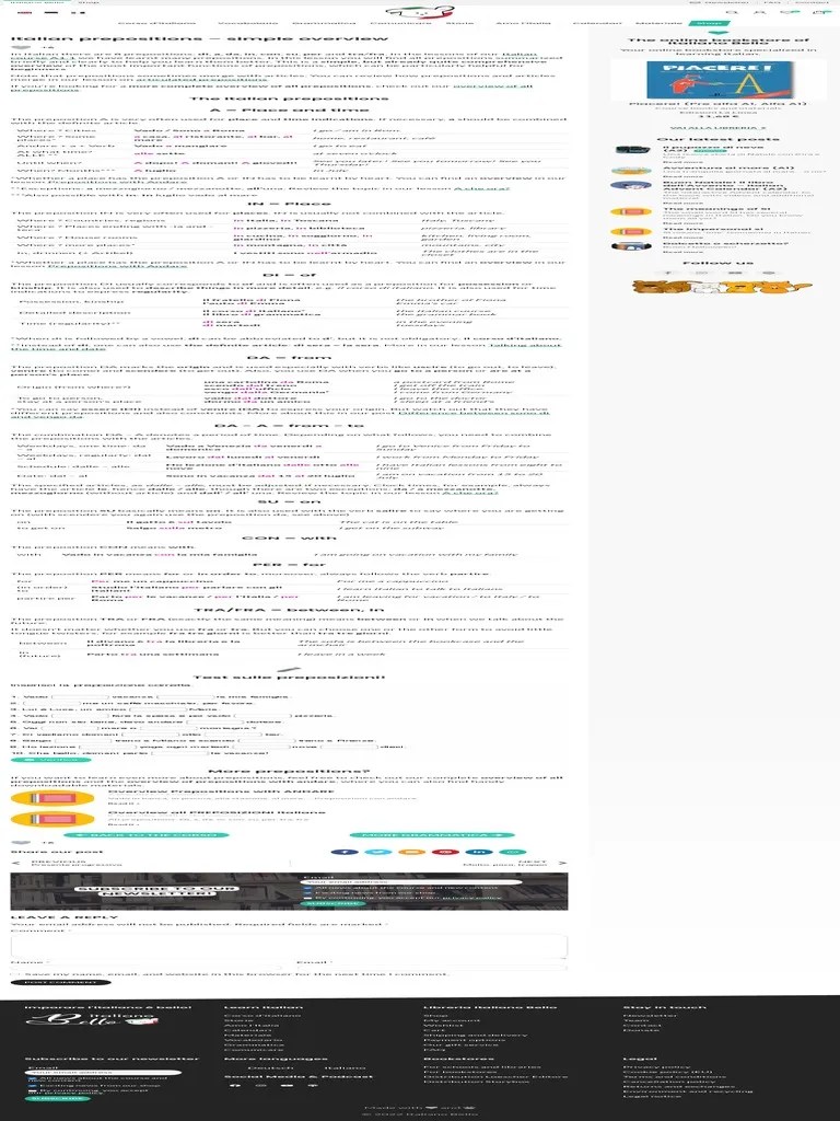 Italian Prepositions - Simple Overview ?? Italiano Bello | PDF ...