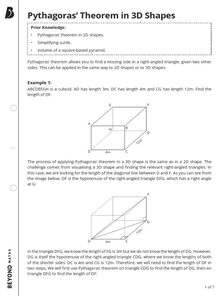 Pythagoras Theorem In 3D Shapes | PDF | Triangle | Geometric Shapes
