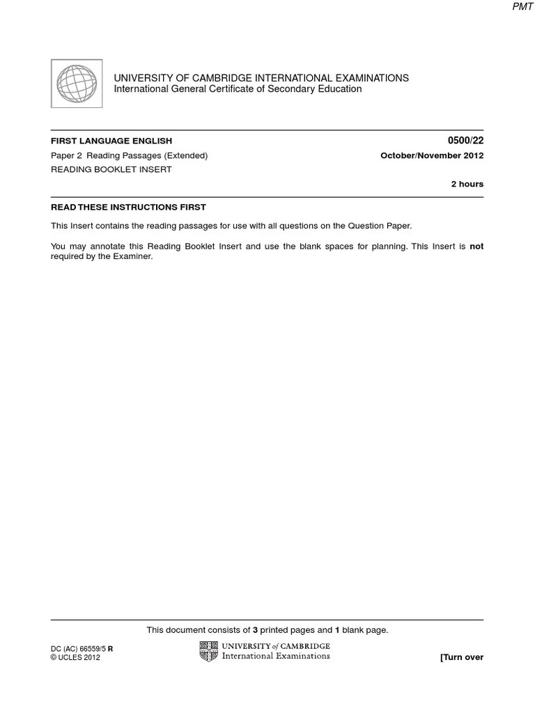 November 2012 (v2) IN - Paper 2 CIE English First Language IGCSE | PDF ...