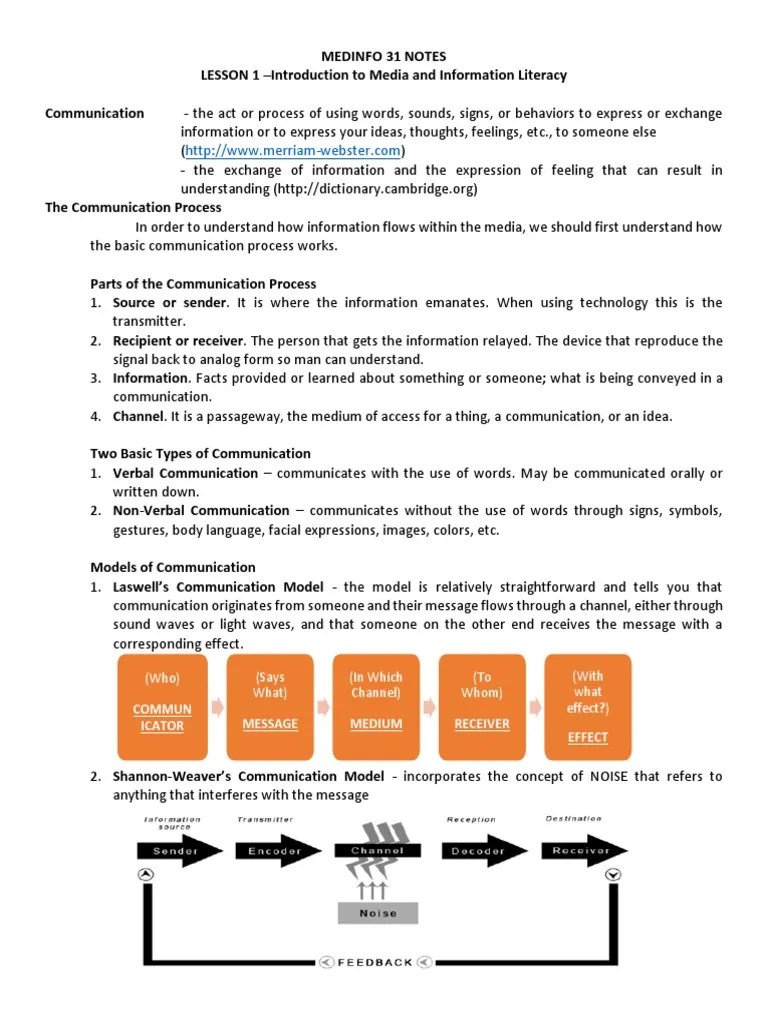Lesson 1 Notes - Intro To Media And Information Literacy | Download ...