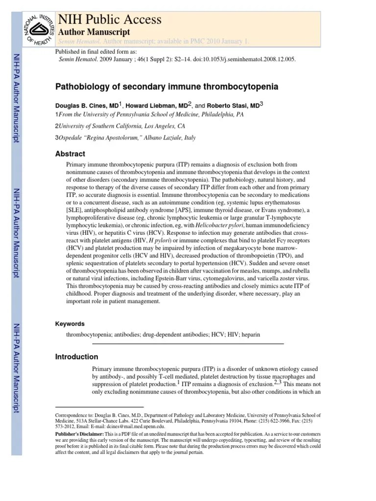 Pathobiology Of Secondary Immune Thrombocytopenia: Understanding The Differences Between Primary ...