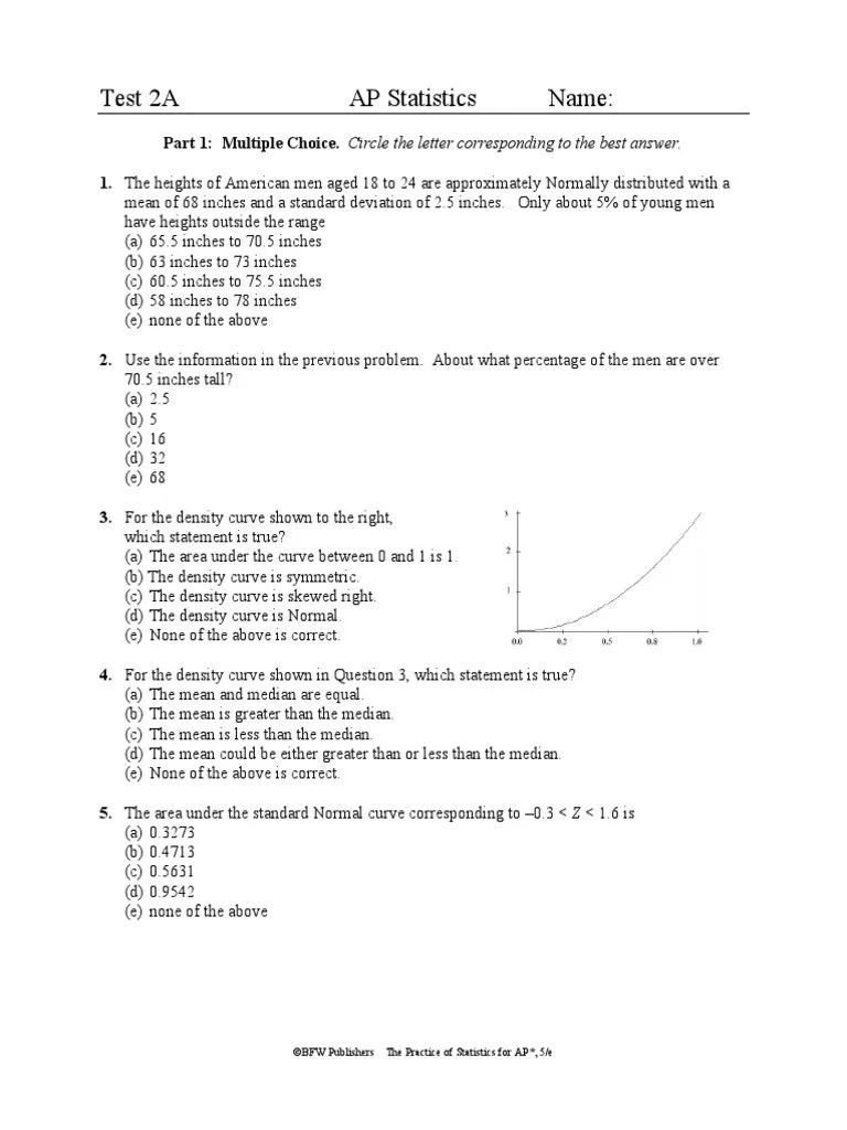 Chapter 2 AP Statistics Practice Test | PDF | Normal Distribution ...