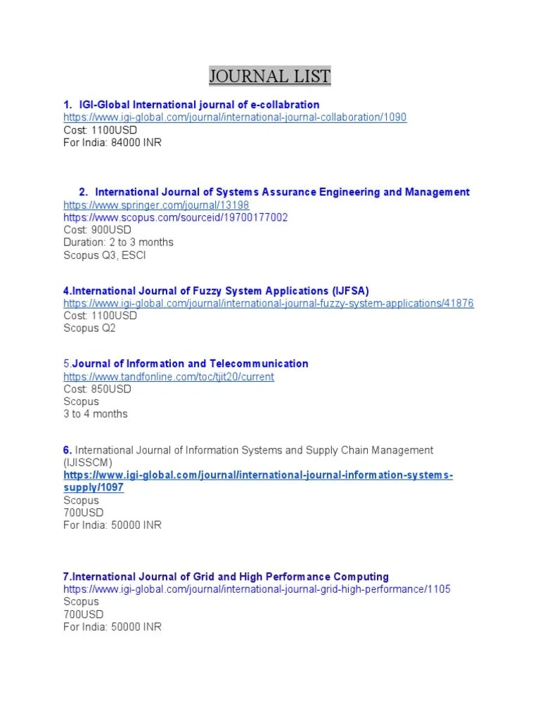 Scopus Indexed Journals List | PDF | Engineering | Computing