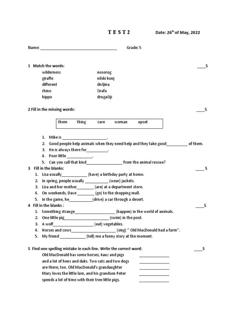 5th Grade Test | PDF