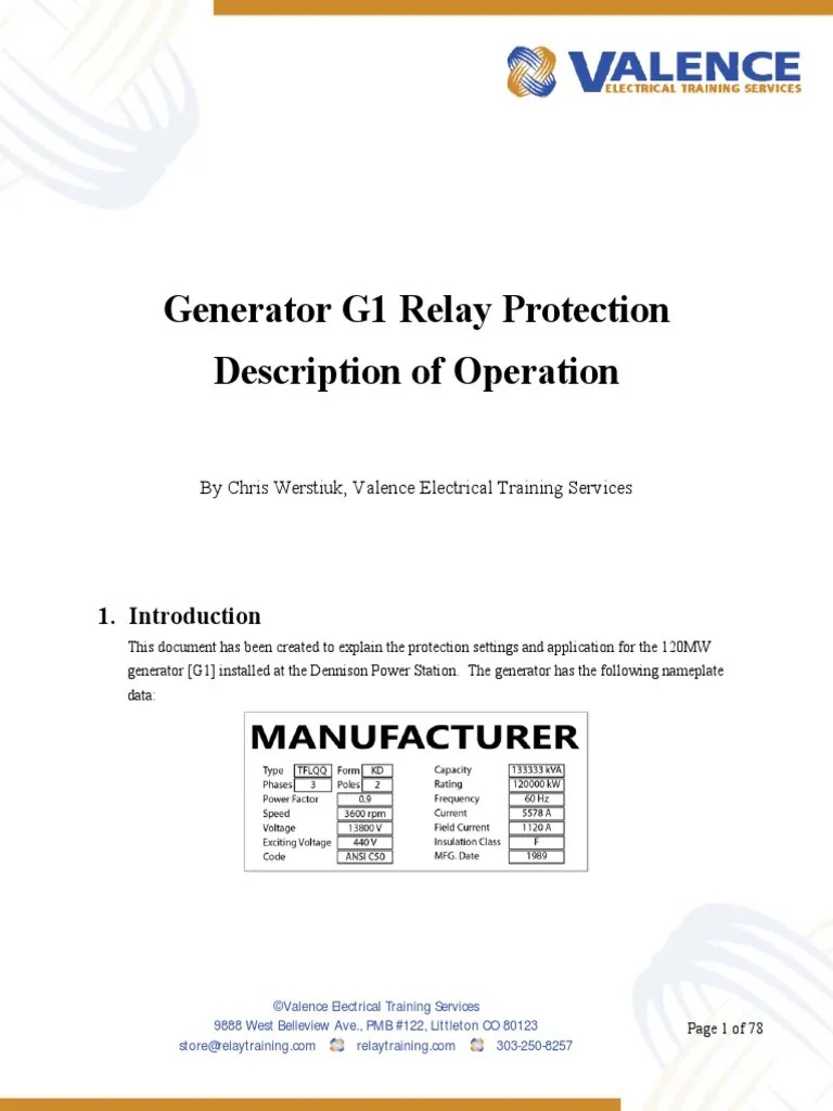 Generator Relay Protection Description Of Operation | PDF | Relay | Electric Generator