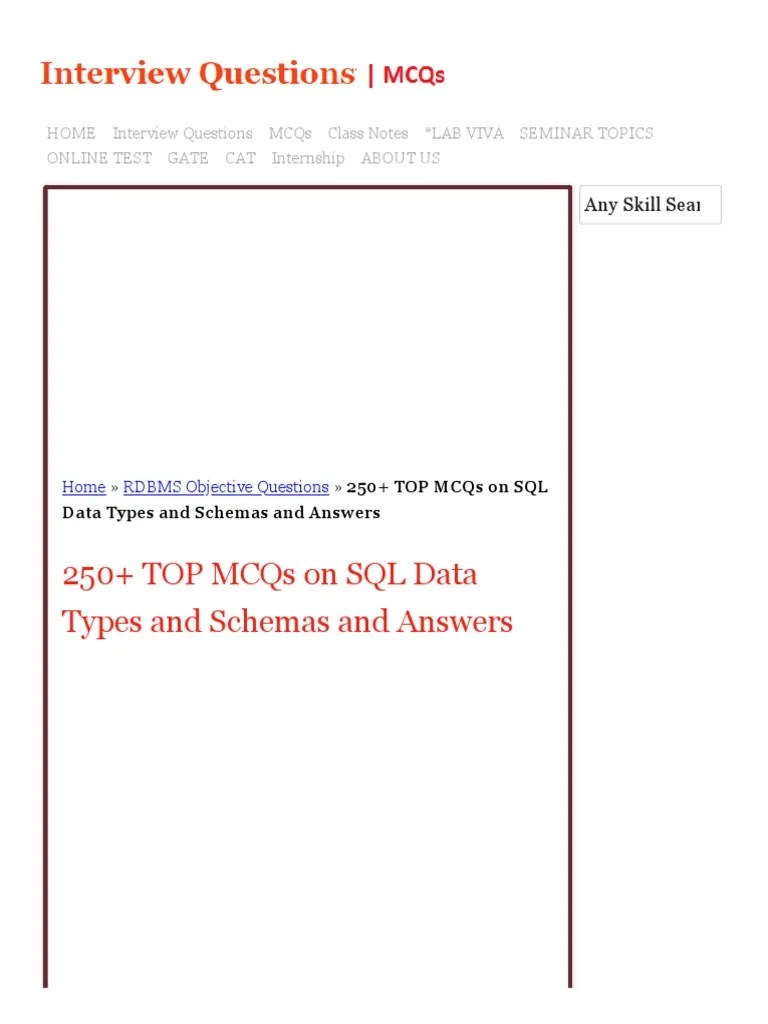 250+ TOP MCQs On SQL Data Types And Schemas And Answers | PDF ...