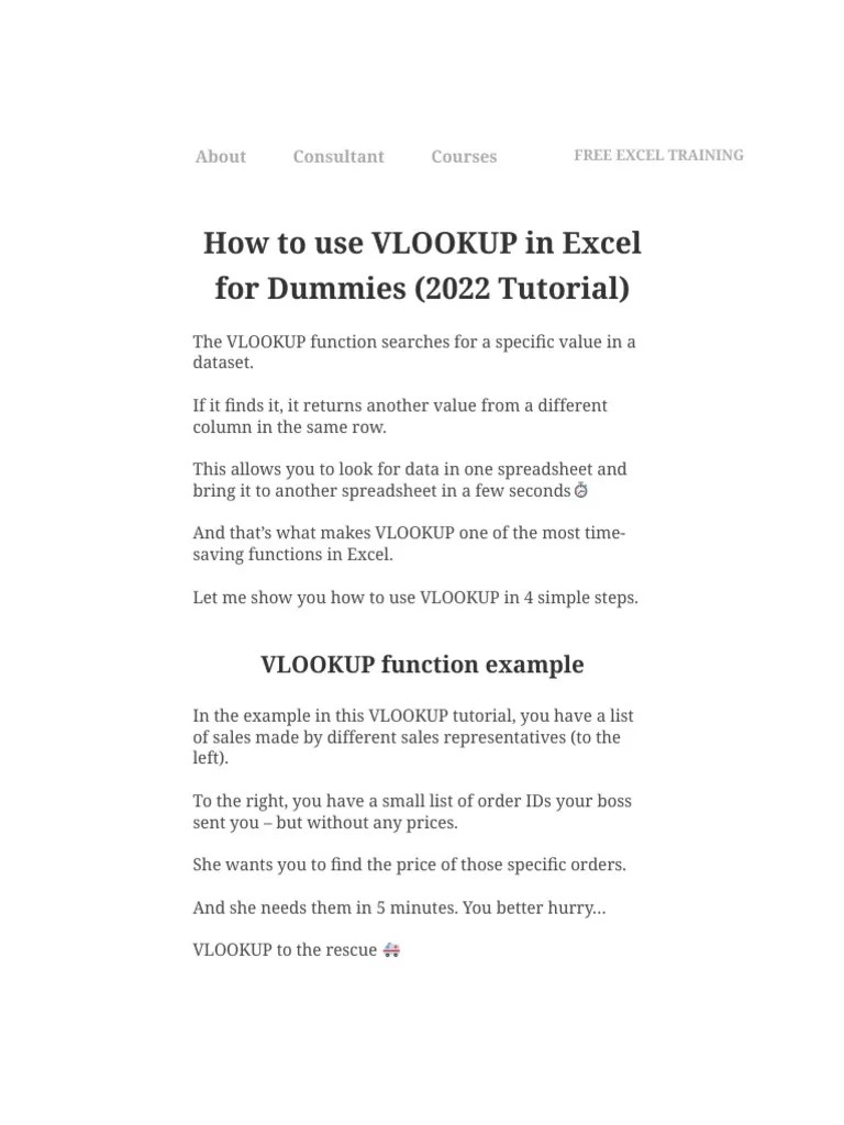 How To Use VLOOKUP In Excel For Dummies (2022 Tutorial) | PDF ...