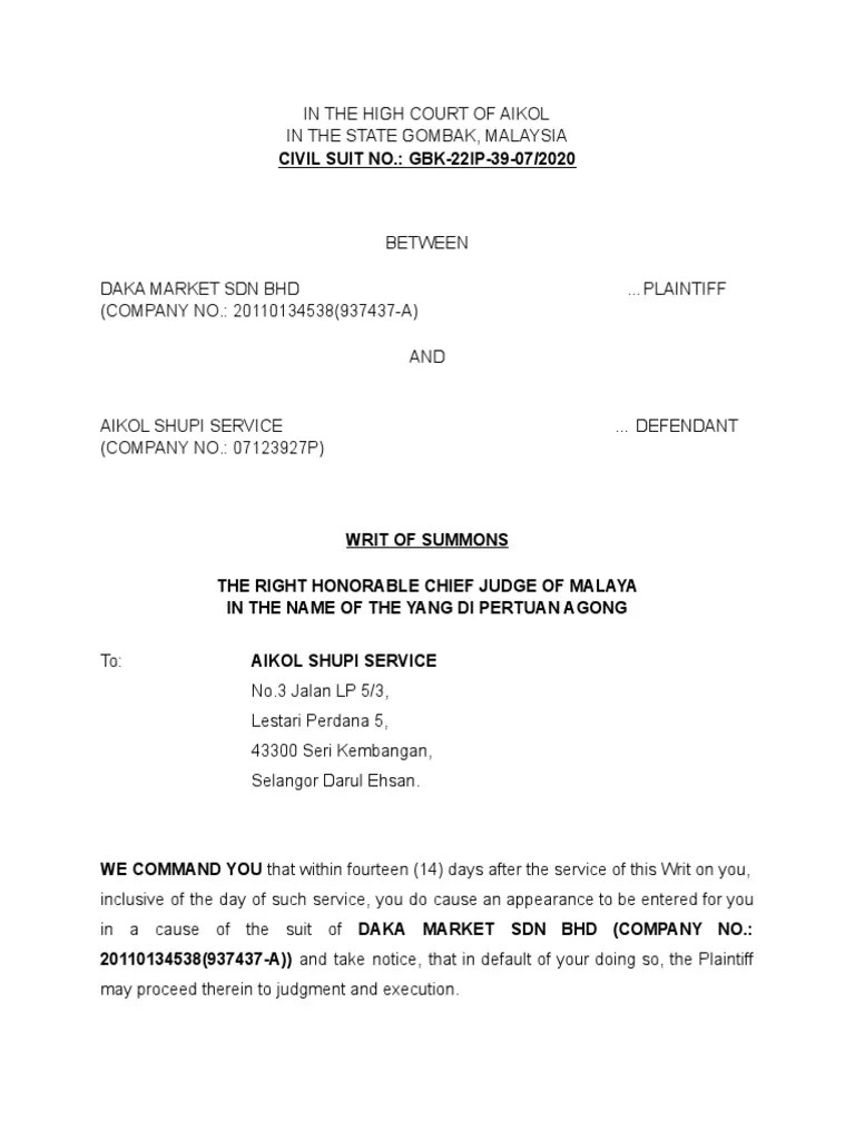 Writ Of Summons | PDF | Damages | Lawsuit
