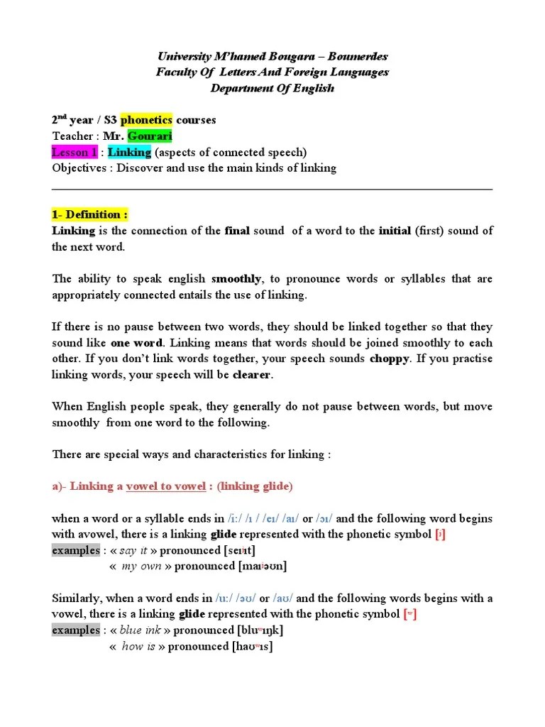 Linking | PDF | Consonant | Vowel