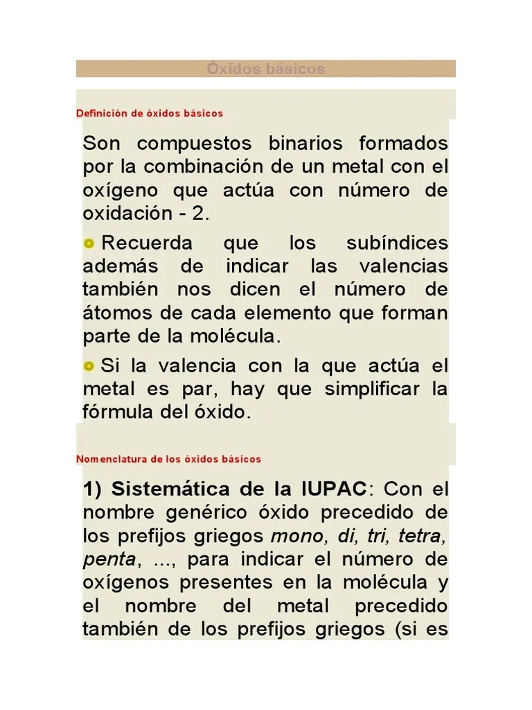Óxidos Básicos | PDF | Óxido | Hidróxido