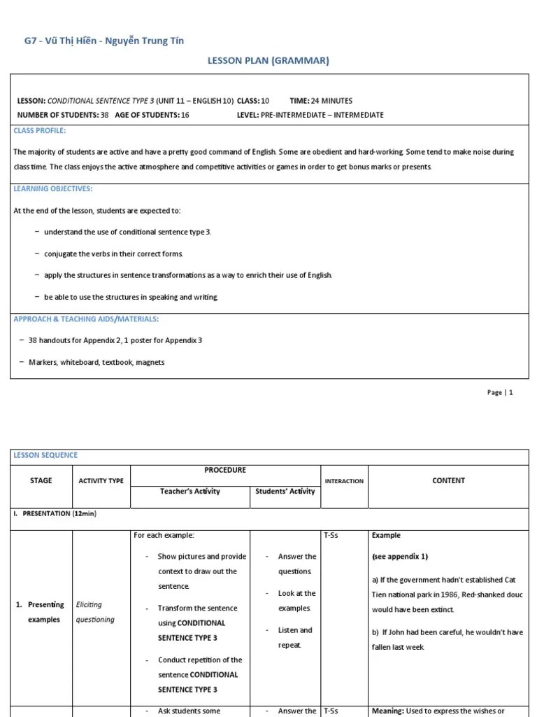 (LESSON PLAN) Conditional Sentence Type 3 | PDF | Sentence (Linguistics ...