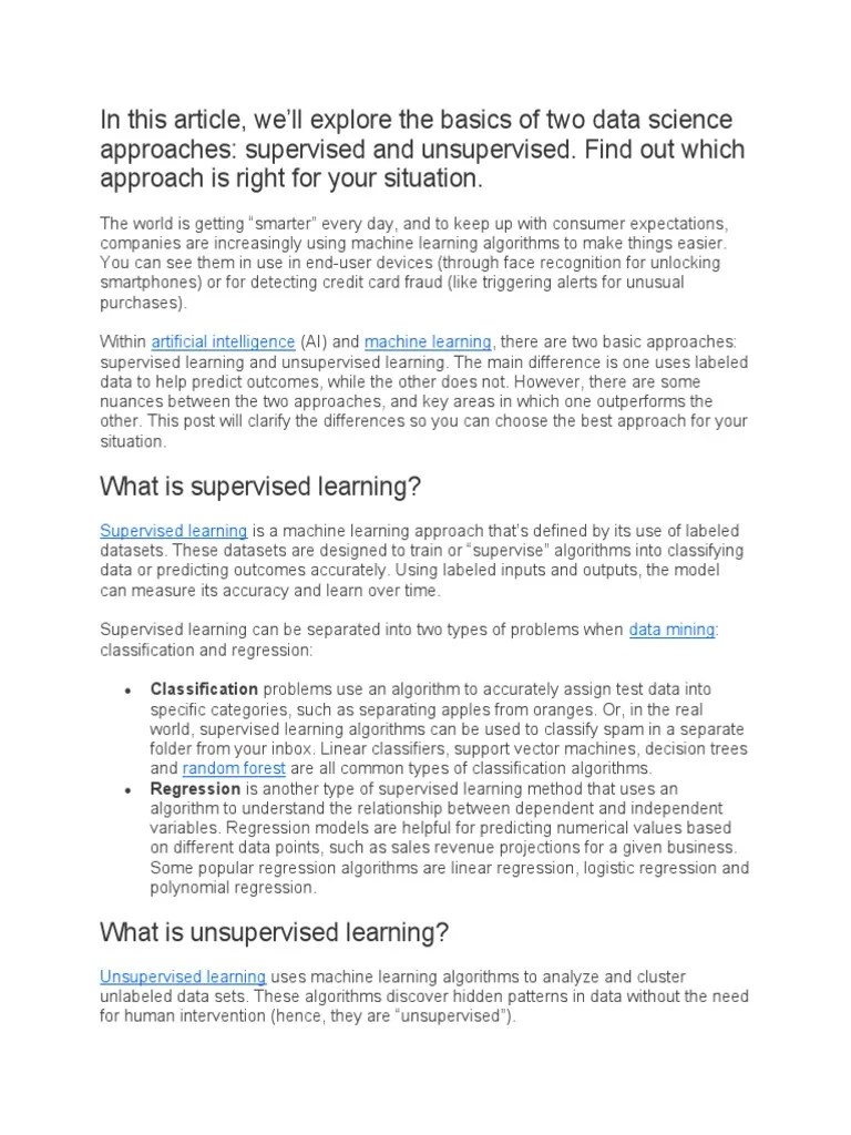 Supervised Vs Unsupervised | PDF | Machine Learning | Cluster Analysis