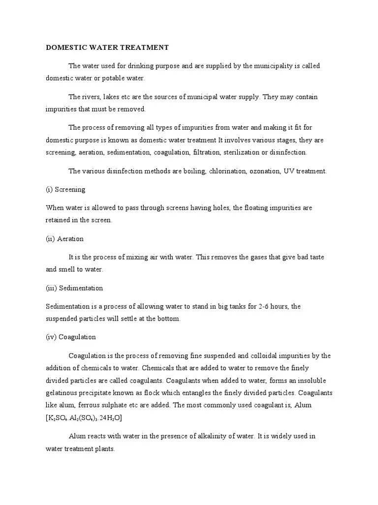 Domestic Water Treatment6 | PDF | Water Purification | Chlorine